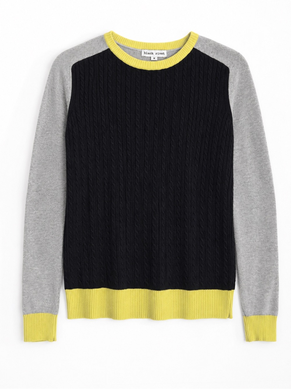 Black Rivet Gray Crewneck Sweater with Yellow Trim Medium